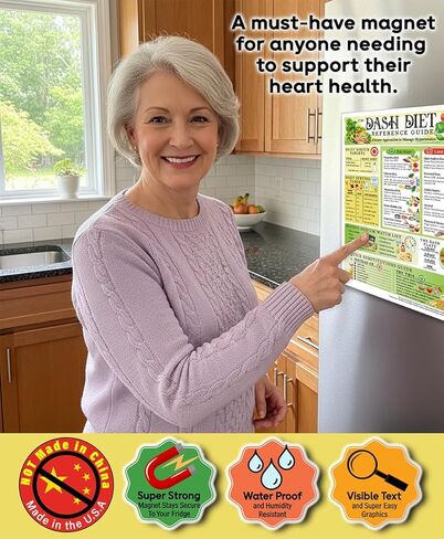 DASH Diet Reference Guide 8.5x11 Magnet, Hypertension Food Chart, Low Sodium Diet Plan, Blood Pressure Nutrition Guide, Heart Healthy Eating Reference, Fridge Magnet Waterproof Kitchen Chart in Kuwait