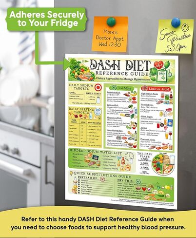 DASH Diet Reference Guide 8.5x11 Magnet, Hypertension Food Chart, Low Sodium Diet Plan, Blood Pressure Nutrition Guide, Heart Healthy Eating Reference, Fridge Magnet Waterproof Kitchen Chart in Kuwait