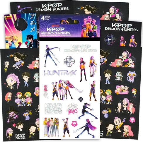 Kpop Demon Hunters Sticker Pack for Kids - Huntrix Party Favors Bundle with 140+ Stickers on 8 Sticker Sheets for Kids Birthday Party Goodie Bags, Crafts, More | Kpop Demon Hunters Party Supplies Set in Kuwait