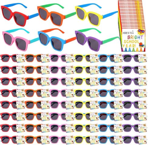 Lunmon 100 Set End of the School Year Gift Neon Sunglasses Bulk with Card Tag Ribbon, End of Term Gift for Student Summer Pool Goody Bag Hawaiian Graduation Party Decoration (Your Future is So Bright) in Kuwait