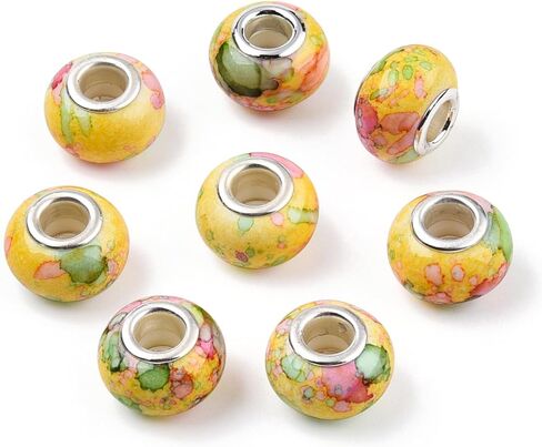 100pcs Watercolor Resin Large Hole European Beads, Colorful Rondelle Charms Silver Brass Core for Jewelry Making, Bracelet, Necklace, DIY Pens, Macrame, Hair Braids, European Charm in Saudi Arabia