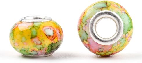 100pcs Watercolor Resin Large Hole European Beads, Colorful Rondelle Charms Silver Brass Core for Jewelry Making, Bracelet, Necklace, DIY Pens, Macrame, Hair Braids, European Charm in Saudi Arabia