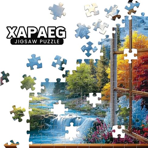 500 Piece Puzzle for Adults, Mountain Waterfall Window View Jigsaw Puzzle, Whimsical Four-Season Nature Scene with Snow Peaks & Sunlight, Fun Family Activity, Home Wall Decor, Gift for Adults & Teens in Saudi Arabia
