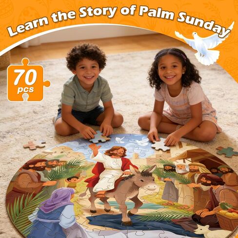 Christian Bible Jigsaw Puzzle for Kids, 70 Piece Jesus Floor Puzzle for Kids, Jesus’ Triumphal Entry Puzzle Educational Toy for Sunday School, Holy Week, Palm Sunday – Gift for Boys & Girls Ages 3-8 in Saudi Arabia