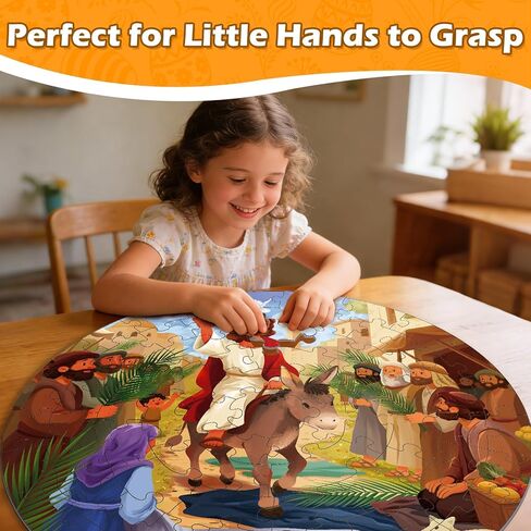 Christian Bible Jigsaw Puzzle for Kids, 70 Piece Jesus Floor Puzzle for Kids, Jesus’ Triumphal Entry Puzzle Educational Toy for Sunday School, Holy Week, Palm Sunday – Gift for Boys & Girls Ages 3-8 in Saudi Arabia