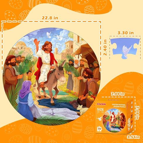 Christian Bible Jigsaw Puzzle for Kids, 70 Piece Jesus Floor Puzzle for Kids, Jesus’ Triumphal Entry Puzzle Educational Toy for Sunday School, Holy Week, Palm Sunday – Gift for Boys & Girls Ages 3-8 in Saudi Arabia