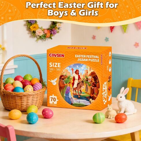 Christian Bible Jigsaw Puzzle for Kids, 70 Piece Jesus Floor Puzzle for Kids, Jesus’ Triumphal Entry Puzzle Educational Toy for Sunday School, Holy Week, Palm Sunday – Gift for Boys & Girls Ages 3-8 in Saudi Arabia