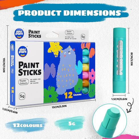 12 Pastel Colors Tempera Paint Sticks - Washable & Quick-Drying Art Supplies for Kids, Non-Toxic Mess-Free Crafting on Paper, Wood & Glass in Saudi Arabia
