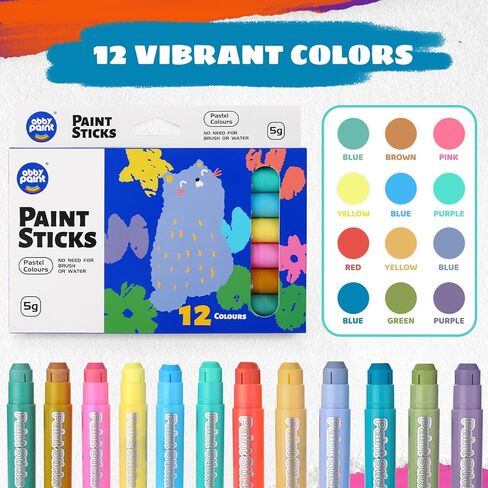 12 Pastel Colors Tempera Paint Sticks - Washable & Quick-Drying Art Supplies for Kids, Non-Toxic Mess-Free Crafting on Paper, Wood & Glass in Saudi Arabia