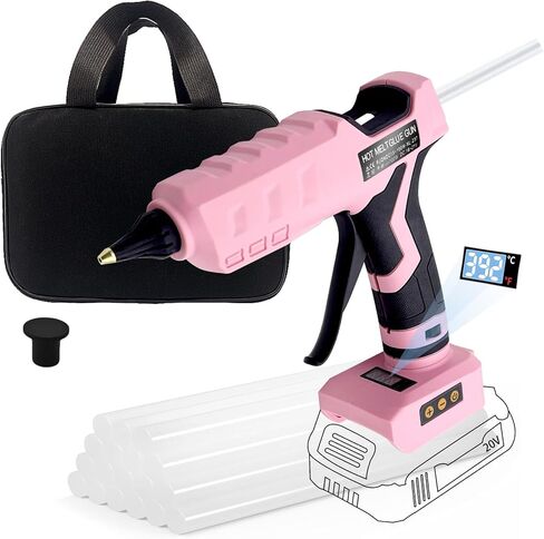 100W Cordless Hot Glue Gun for Dewalt, 20V Cordless Glue Gun Full Size with 20 Glue Sticks, Upgraded Digital Temperature Adjustable Heavy Duty Hot Glue Gun with Carry Case Pink (Tools only) in Saudi Arabia