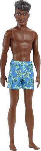 Barbie Ken Beach Doll, Black Hair, Blue Tropical Swim Trunks in Kuwait