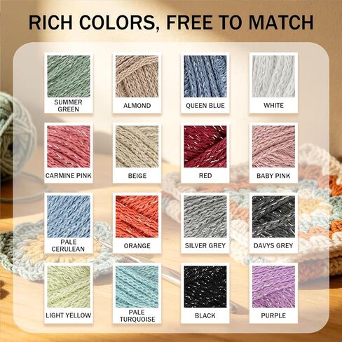 Glitter Yarn for Crocheting and Knitting - 3 Pack of 50g/(1.76oz) & 60m/(65Yards) - 1-Ply Worsted Handmade Thread - Acrylic Polyester Blend for Bag Hat and Decor in Kuwait