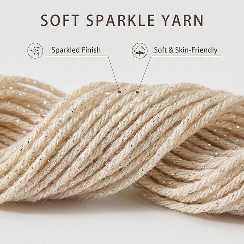 Glitter Yarn for Crocheting and Knitting - 3 Pack of 50g/(1.76oz) & 60m/(65Yards) - 1-Ply Worsted Handmade Thread - Acrylic Polyester Blend for Bag Hat and Decor in Kuwait