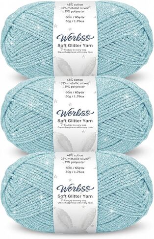 Glitter Yarn for Crocheting and Knitting - 3 Pack of 50g/(1.76oz) & 60m/(65Yards) - 1-Ply Worsted Handmade Thread - Acrylic Polyester Blend for Bag Hat and Decor in Kuwait