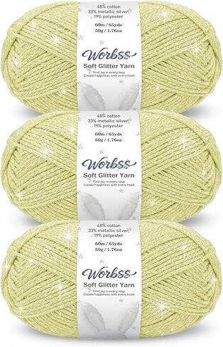 Glitter Yarn for Crocheting and Knitting - 3 Pack of 50g/(1.76oz) & 60m/(65Yards) - 1-Ply Worsted Handmade Thread - Acrylic Polyester Blend for Bag Hat and Decor in Kuwait