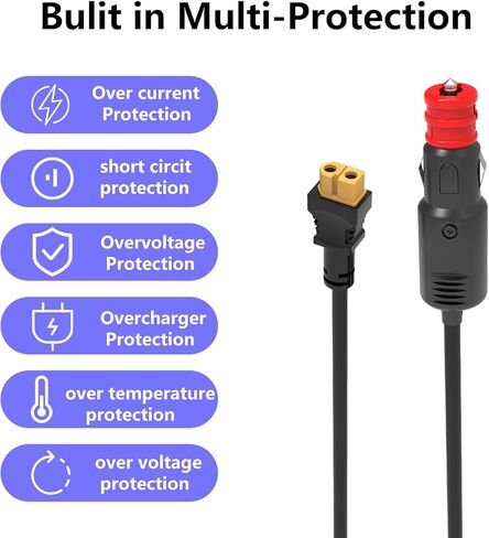 كابل شحن ولاعة سجائر للسيارة 12 فولت XT60 لـ Anker 757 767، سلسلة نهر دلتا Ecoflow، شاحن محطات توليد الطاقة الشمسية Bluetti EB55 in Kuwait