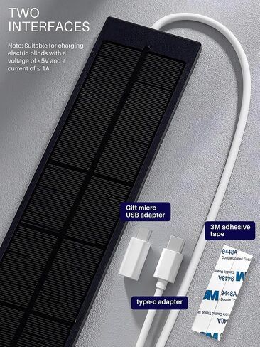 3.6W 5V Solar Panel for Motorized Blinds and Shades, 720mA Output with Micro USB Adapter, Connector for Alexa Smart Roller Shades, Zebra Blinds and Battery Tubular Motors in Kuwait