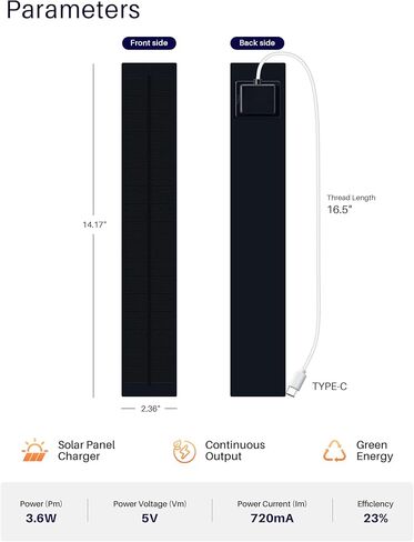 3.6W 5V Solar Panel for Motorized Blinds and Shades, 720mA Output with Micro USB Adapter, Connector for Alexa Smart Roller Shades, Zebra Blinds and Battery Tubular Motors in Kuwait