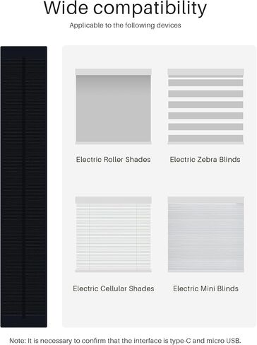 3.6W 5V Solar Panel for Motorized Blinds and Shades, 720mA Output with Micro USB Adapter, Connector for Alexa Smart Roller Shades, Zebra Blinds and Battery Tubular Motors in Kuwait