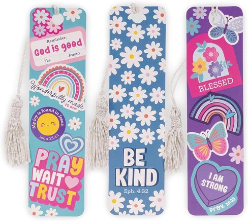 Christian Art Gifts Shine for Jesus Stickers Paper Bookmark Set for Girls – 3-Pack Colorful Tassel Bookmarks with Bible Verses, Inspirational Christian Gifts for Kids, Daughter in Kuwait