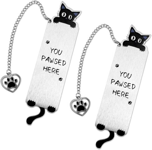 2pcs Cat Bookmarks, Silver Zinc Alloy Cute Pet Bookmarks with Heart Pendent Book Accessories for Women Bookish Gift in Kuwait