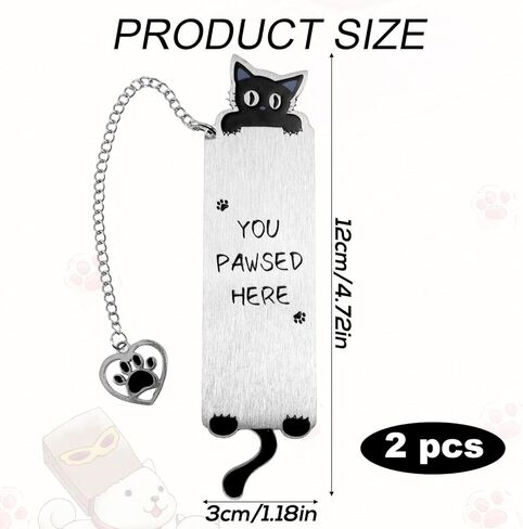 2pcs Cat Bookmarks, Silver Zinc Alloy Cute Pet Bookmarks with Heart Pendent Book Accessories for Women Bookish Gift in Kuwait