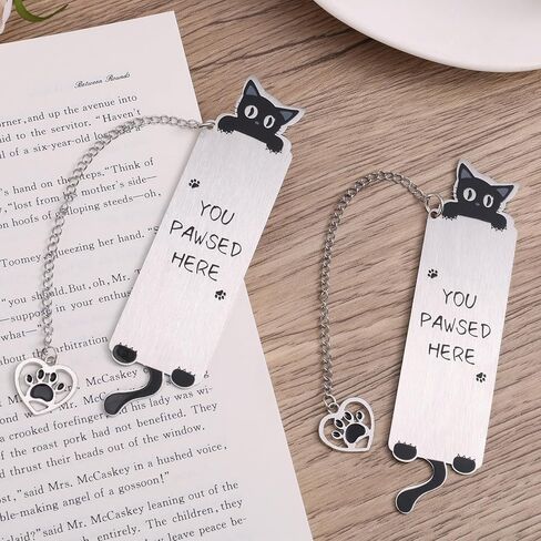 2pcs Cat Bookmarks, Silver Zinc Alloy Cute Pet Bookmarks with Heart Pendent Book Accessories for Women Bookish Gift in Kuwait