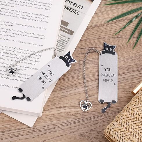 2pcs Cat Bookmarks, Silver Zinc Alloy Cute Pet Bookmarks with Heart Pendent Book Accessories for Women Bookish Gift in Kuwait