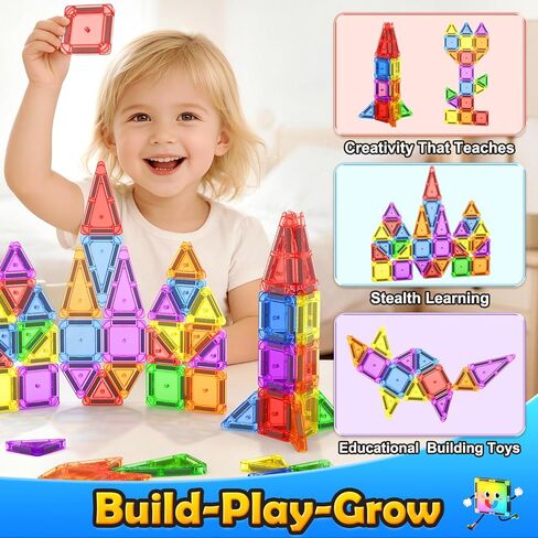 Magnetic Tiles City Road with Cars Kids Toys for Ages 5-7 3-5 4-8, STEM Magnetic Blocks Building Toddler Toys, Creative Gifts Sensory Toys for 3+ Year Old Boys and Girls in Saudi Arabia