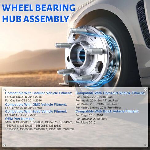 2 x 513288 Front or Rear Wheel Bearing Hub Assembly with 5 Lug Compatible with Buick Allure 2010, Fit for Cadillac XTS 2013-2017, Fit for Chevrolet Equinox 2010-2017 in Kuwait