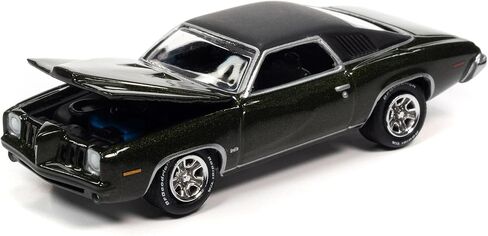جوني لايتنينج 1973 بونتياك جراند آم ذهبي زيتوني أخضر معدني مع طبقة من الفينيل الأسود سلسلة مجموعة الذهب الكلاسيكية إصدار محدود إلى 9478 قطعة في جميع أنحاء العالم 1/64 نموذج سيارة مصبوبة in Kuwait