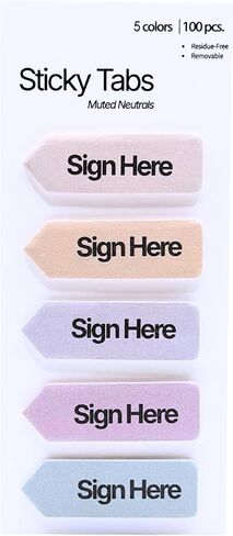 Sign Here Tabs, 5-Pack (500 Tabs) – Removable Self-Adhesive Arrow Flag Page Markers in 5 Colors, Residue-Free Sticky Tabs for Contracts, Real Estate & Notary Documents in Kuwait
