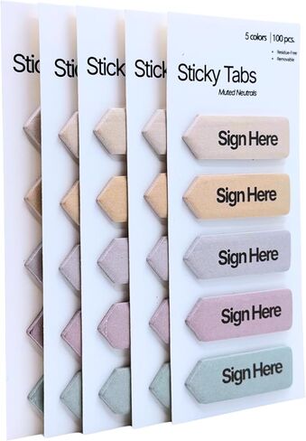 Sign Here Tabs, 5-Pack (500 Tabs) – Removable Self-Adhesive Arrow Flag Page Markers in 5 Colors, Residue-Free Sticky Tabs for Contracts, Real Estate & Notary Documents in Kuwait