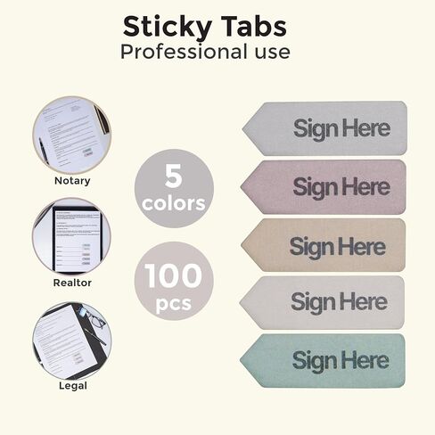 Sign Here Tabs, 5-Pack (500 Tabs) – Removable Self-Adhesive Arrow Flag Page Markers in 5 Colors, Residue-Free Sticky Tabs for Contracts, Real Estate & Notary Documents in Kuwait