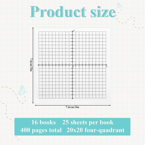 16 Pads Graph Paper Sticky Notes, 400 Sheet Self-Adhesive Grid Sticky Notes, 3x3 Inch, 20 X 20 Four Quadrant Graphing Paper for Office School Math Supplies in Kuwait