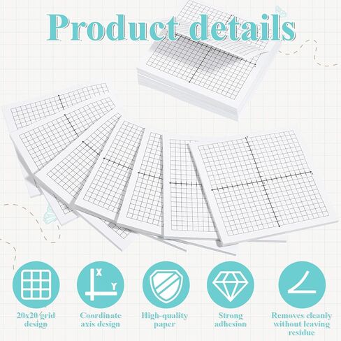 16 Pads Graph Paper Sticky Notes, 400 Sheet Self-Adhesive Grid Sticky Notes, 3x3 Inch, 20 X 20 Four Quadrant Graphing Paper for Office School Math Supplies in Kuwait
