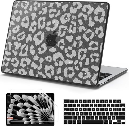 AKIT Compatible with MacBook Air 13 inch Case Sparkly M5 2026 2025-2022 M4 M3 M2 A3240 A3113 A2681, Glitter Pattern [Anti-Cracking] Hard Shell Laptop Case for MacBook Air 13.6 inch, Golden Leopard in Saudi Arabia