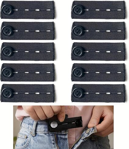 Black Elastic Pants Waist Extender Adjustable Jeans Button No Sew Trouser Expander for Men Maternity Instant Extension (Pack of 10) in Kuwait