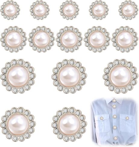 15 Pcs Pearl Buttons, Gold Retro Vintage Diamond Faux Pearl Buttons, Round Shape Sew on Embellishments Button for Dresses, Shirts in Saudi Arabia