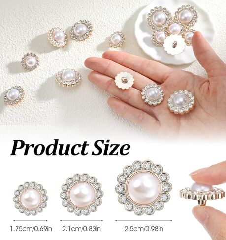 15 Pcs Pearl Buttons, Gold Retro Vintage Diamond Faux Pearl Buttons, Round Shape Sew on Embellishments Button for Dresses, Shirts in Saudi Arabia