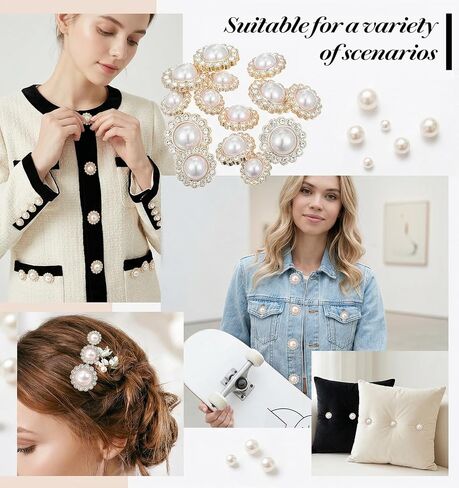 15 Pcs Pearl Buttons, Gold Retro Vintage Diamond Faux Pearl Buttons, Round Shape Sew on Embellishments Button for Dresses, Shirts in Saudi Arabia