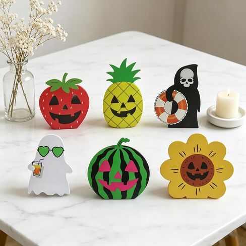 Summerween Decorations,Summerween Wooden Tiered Tray Decor for Summerween Party Decorations Summer Halloween Ghost Home School Office Party Supplies 2MK-HSW in Saudi Arabia