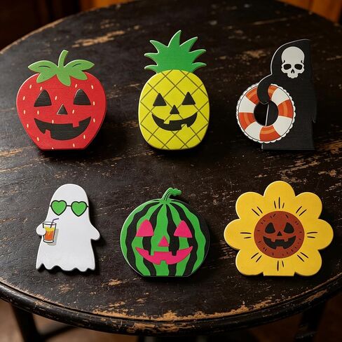 Summerween Decorations,Summerween Wooden Tiered Tray Decor for Summerween Party Decorations Summer Halloween Ghost Home School Office Party Supplies 2MK-HSW in Saudi Arabia