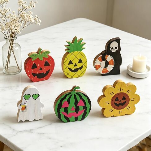 Summerween Decorations,Summerween Wooden Tiered Tray Decor for Summerween Party Decorations Summer Halloween Ghost Home School Office Party Supplies 2MK-HSW in Saudi Arabia