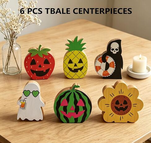 Summerween Decorations,Summerween Wooden Tiered Tray Decor for Summerween Party Decorations Summer Halloween Ghost Home School Office Party Supplies 2MK-HSW in Saudi Arabia
