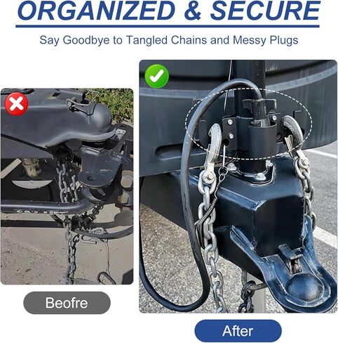 Aluminum Trailer Chain Holder, Trailer Towing Chain Organizer with 7 Way Plug Holder Cover, Heavy Duty Anti-Rust Cable Wire Harness Holder RV Tongue Jack Towing Accessories in Saudi Arabia