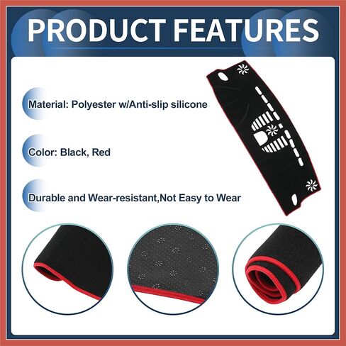 ACROPIX Dash Cover, Center Console Non-Slip Dashboard Carpet Mat for Porsche Macan 2015-2020 High Configuration Polyester Black Red,1Pc Car Parts in Kuwait