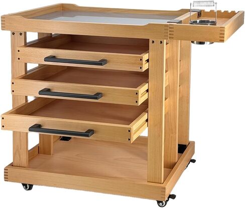 Art Supplies Cart 5-Tier Organizer,Solid Beeach Wood with 3 Drawers and Caster Wheels, Rolling Utility Storage Cart for Studio, Classroom, Artists in Saudi Arabia