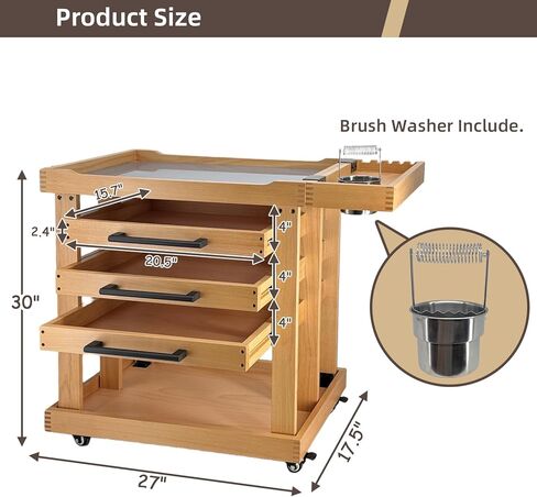 Art Supplies Cart 5-Tier Organizer,Solid Beeach Wood with 3 Drawers and Caster Wheels, Rolling Utility Storage Cart for Studio, Classroom, Artists in Saudi Arabia