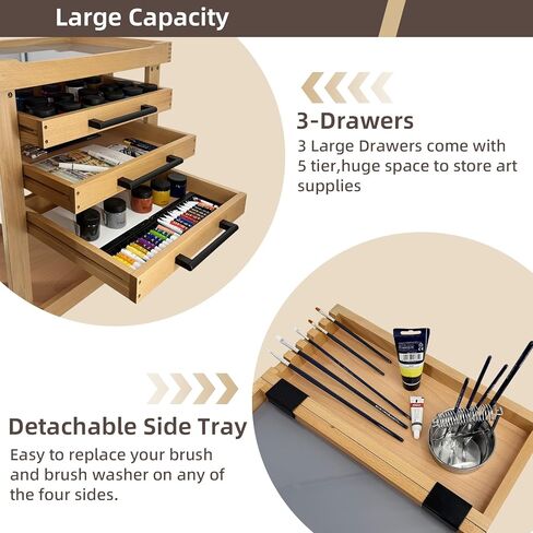 Art Supplies Cart 5-Tier Organizer,Solid Beeach Wood with 3 Drawers and Caster Wheels, Rolling Utility Storage Cart for Studio, Classroom, Artists in Saudi Arabia